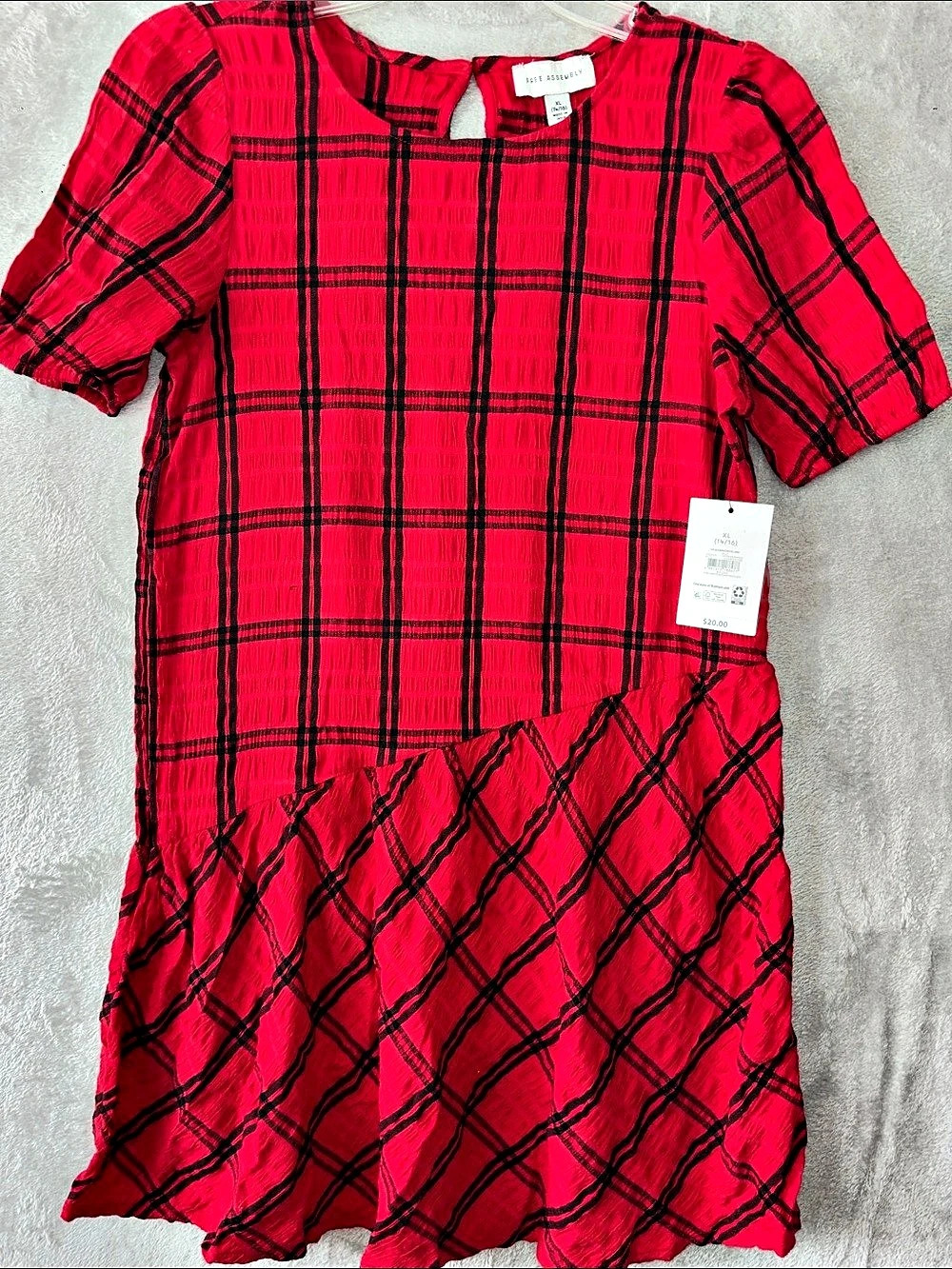 Free Assembly Asymmetrical Dress Plaid Mini Dress Red & Black XL NWT